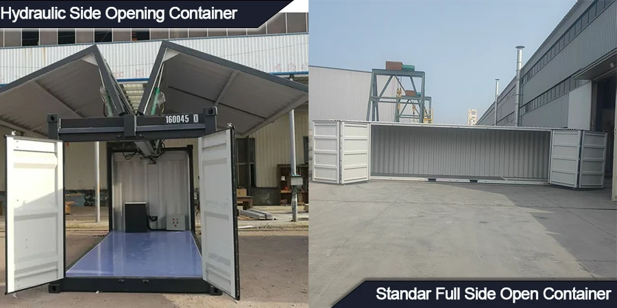 Contenedor hidráulico de apertura lateral versus contenedor estándar abierto de lado completo